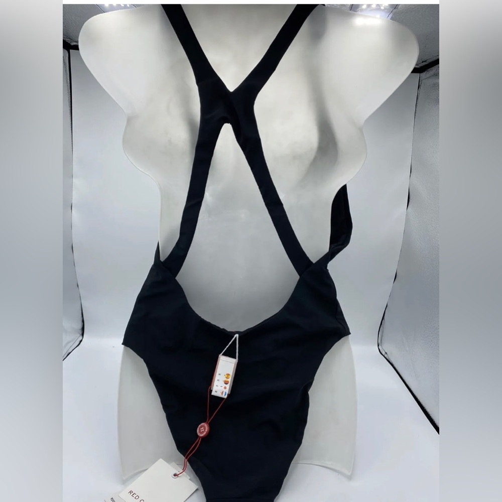 Red Carter . one piece swimsuit. sz XS splice & dice 80’s style high hip. black - Picture 3 of 11